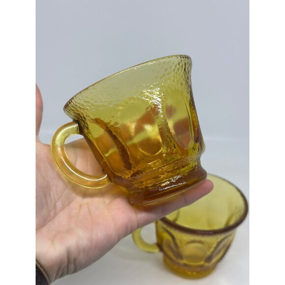 VTG Hazel Atlas Golden Pebble-Stone Amber Coffee Tea Mugs Set of 2 Decor MCM - Picture 5 of 7